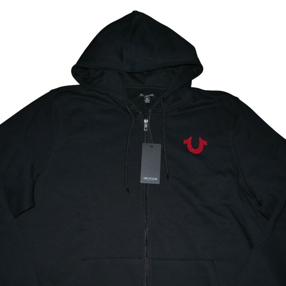 True Religion Buddha Hoodie Men's Size 3XL Sweatshirt Black Red Flocked Logo NWT - Picture 4 of 9